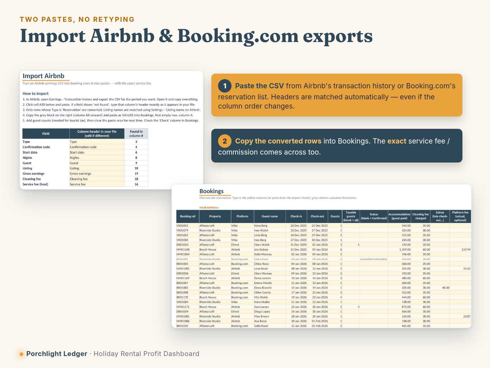 Airbnb and Booking.com CSV import