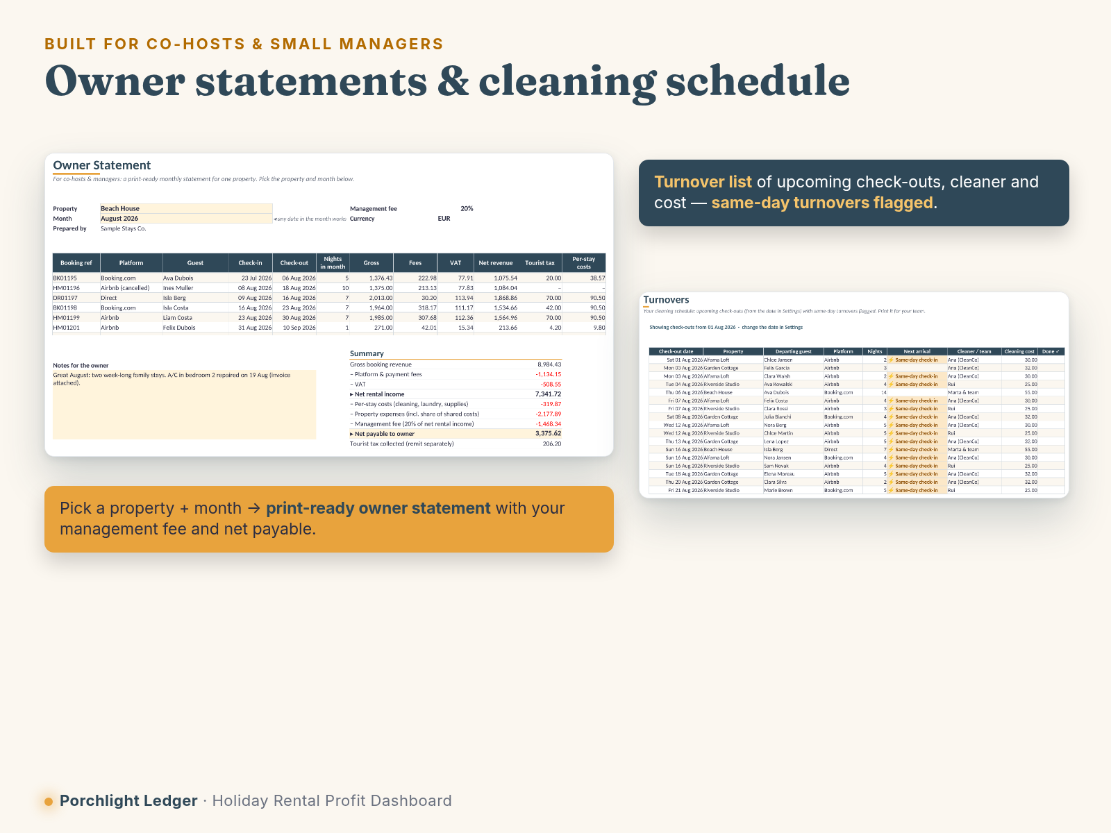 Owner statement and turnover schedule
